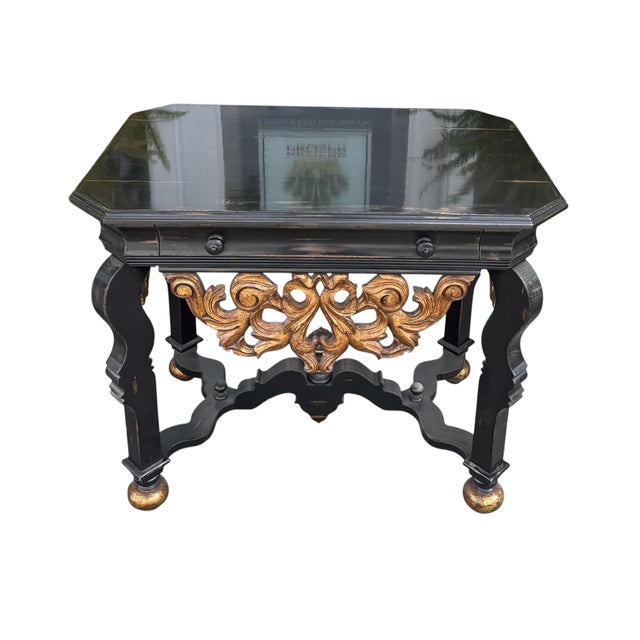 Wood 18th C Style Flemish Giltwood & Ebony Console Table For Sale - Image 7 of 8