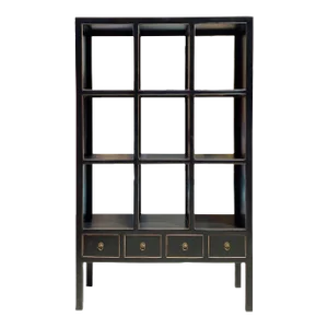 Oriental Black Lacquer Open Shelf Bookcase Display Cabinet Divider