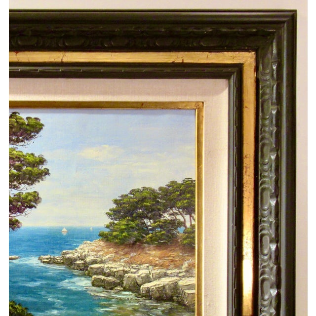Paint Rene Dulieu Coastal Scene Of The French Riviera C. 1960 Painting For Sale - Image 7 of 7