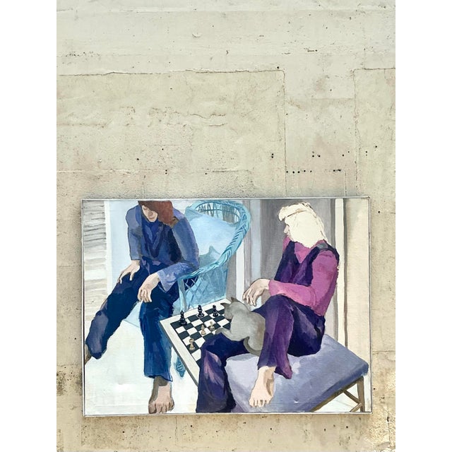 Textile Vintage Boho Original Figurative Oil Painting on Canvas For Sale - Image 7 of 8