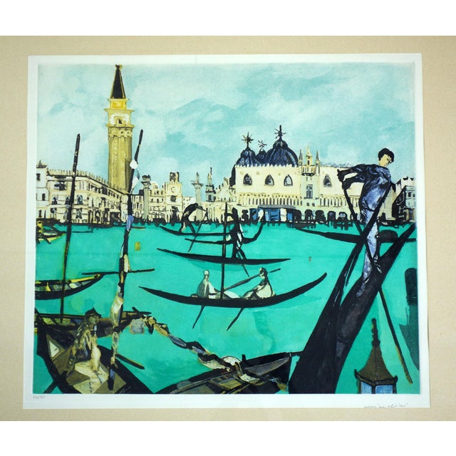Venice Remo Brindisi Italy, 1970 Lithograph 64/130 Signature "Brindisi" lower right Wooden frame with glass This piece has...