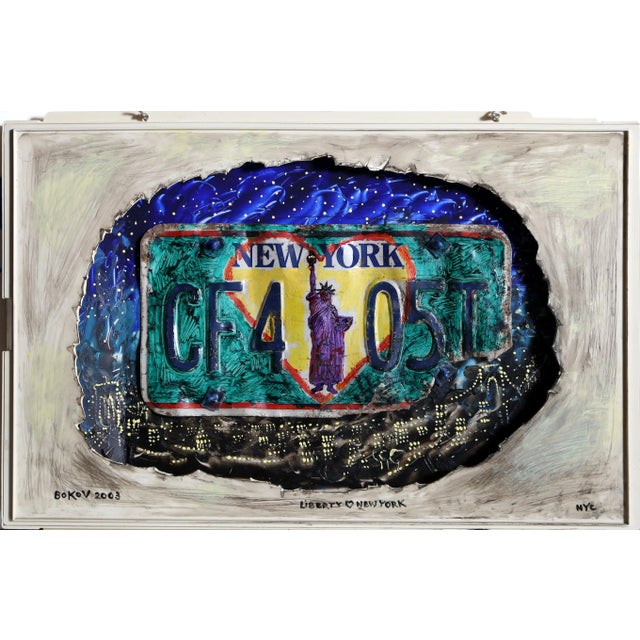 Street Art Konstantin Bokov, Liberty New York, Found Art Collage, Signed and Dated For Sale - Image 3 of 3