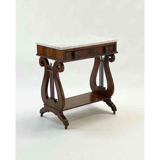 1920s Antique Marble Top Mahogany Lyre Table For Sale - Image 5 of 12