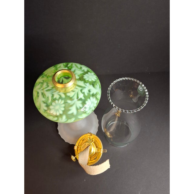 Vintage-Style Green Floral Glass Table Lamp With Frosted Female Head Pedestal Base For Sale - Image 13 of 13