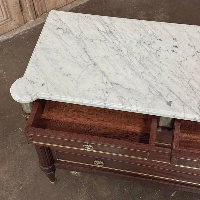 French Louis XVI Mahogany Commode With Carrara Marble Top For Sale - Image 16 of 17