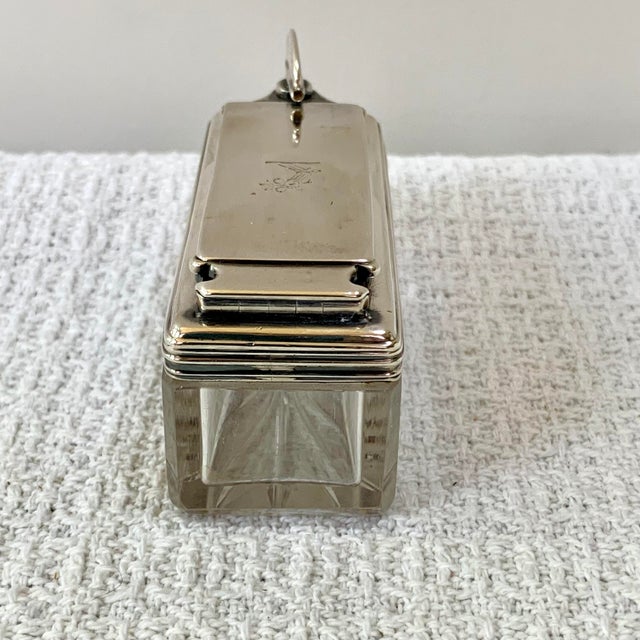 Antique Sterling Silver Cut Crystal Traveling Ink Well For Sale - Image 4 of 15