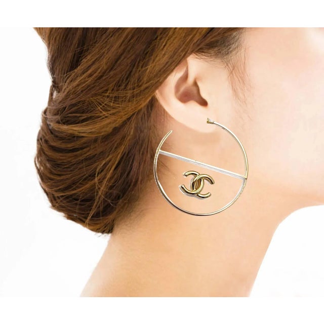 Contemporary Chanel Brand New Gold CC Transparent Large Hoop Earrings - 2 Pieces For Sale - Image 3 of 5