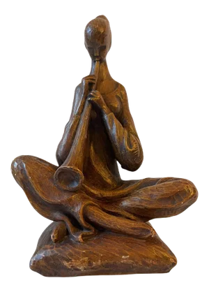 Mid Century Sculptured Ceramic Composite Woman Playing Flute