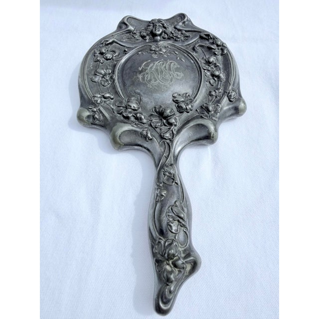 Art Nouveau Antique Art Nouveau Silver Hand Mirror/Dark and Moody Vibe. For Sale - Image 3 of 11