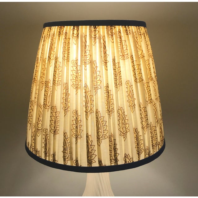Cream Paisley Pleated Lamp Shade With Blue Trim Chairish