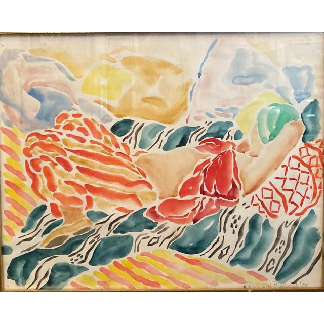 Beautiful original abstract portrait watercolor by listed postwar artist Richard Ballard. Image measures 16” x 20”. Signed...