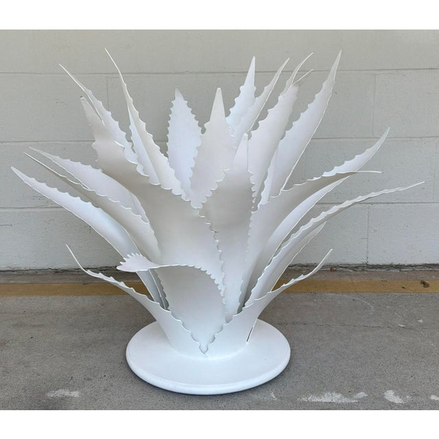 Original retail $7980, stylish Currey & Company Modern White Meta Agave Sculptures Pair, showroom floor samples