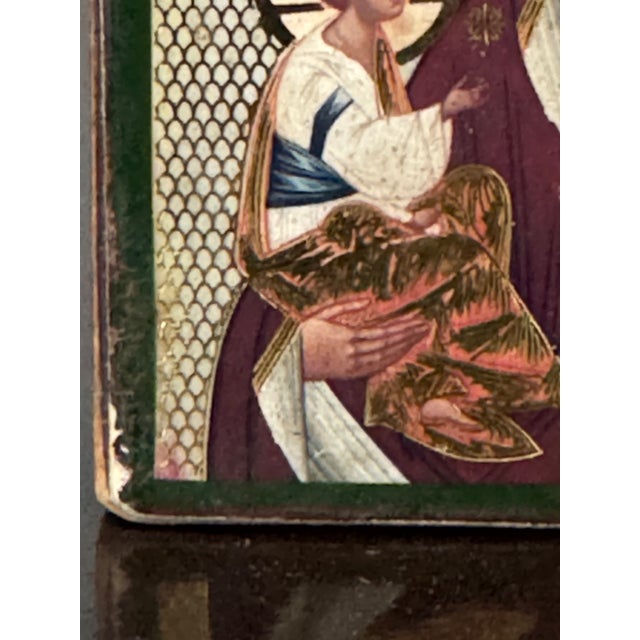 Miniature Hand-Painted Orthodox Icon – Virgin and Child For Sale - Image 11 of 11