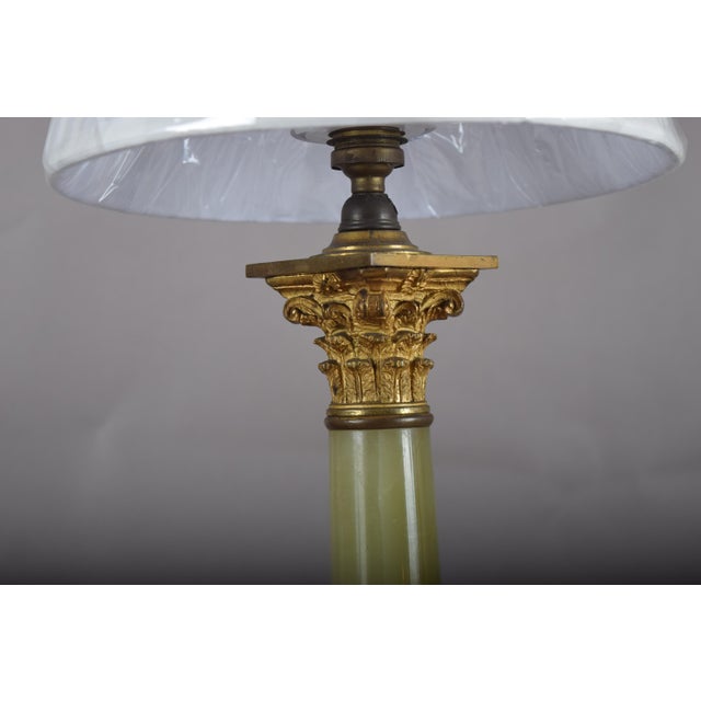 Green Onyx Corinthian Column Table Lamp with Pleated Shade, 1930s For Sale - Image 13 of 17
