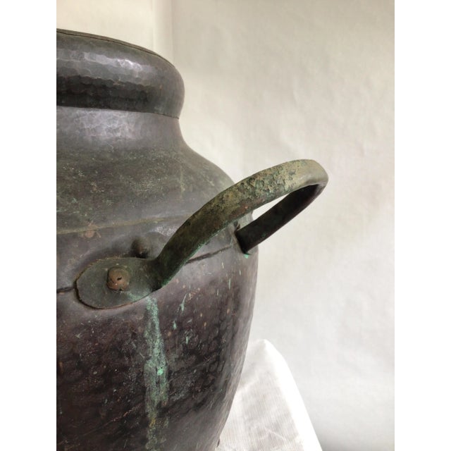 1940s Hand Hammered Studded Patinated Copper Pot With Handles For Sale - Image 10 of 12