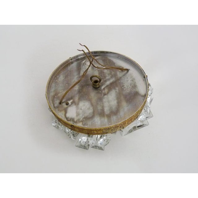 Gold Louis XVI Style Crown-Shaped Half-Basket 2-Light Ceiling Light with Glass Pendants, 1960s For Sale - Image 8 of 9