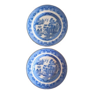 Minton Blue Willow Gold-Rimmed Salad Plates — Set of 2 | English Porcelain | 20th Century For Sale