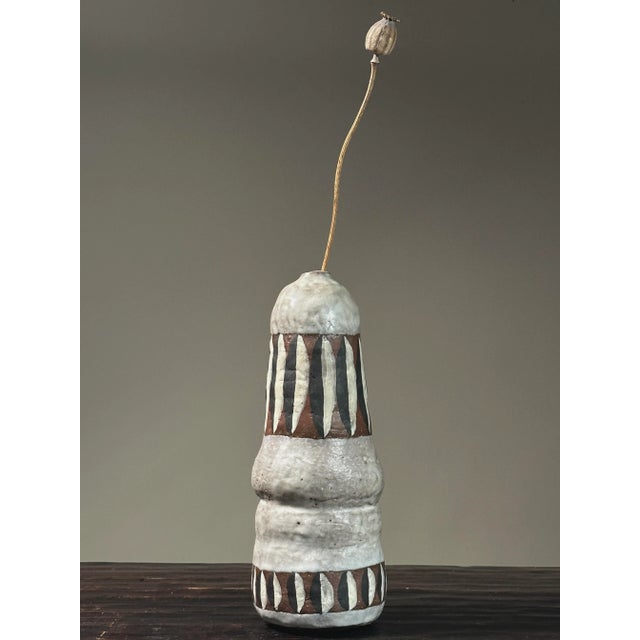 Vintage Modernist Shino Glazed Hand Painted Ceramic Vessel For Sale - Image 4 of 10