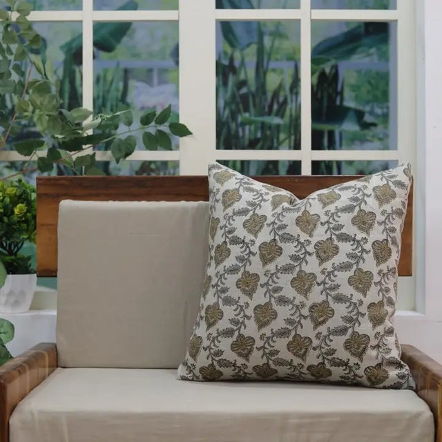 Fabdivine Indian Block Print Cushion Cover 14x14 Inch Thick Linen-Madhubala For Sale - Image 4 of 5