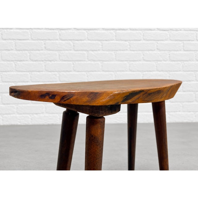Brown Signed Roy Sheldon Live Edge Stool Side Table, Vermont 1972, American Studio Craft, C. 1972 For Sale - Image 8 of 12