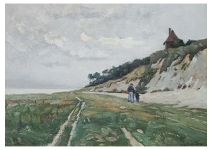 Elisa Berlincourt, Promenade en bord du lac, Oil on Canvas