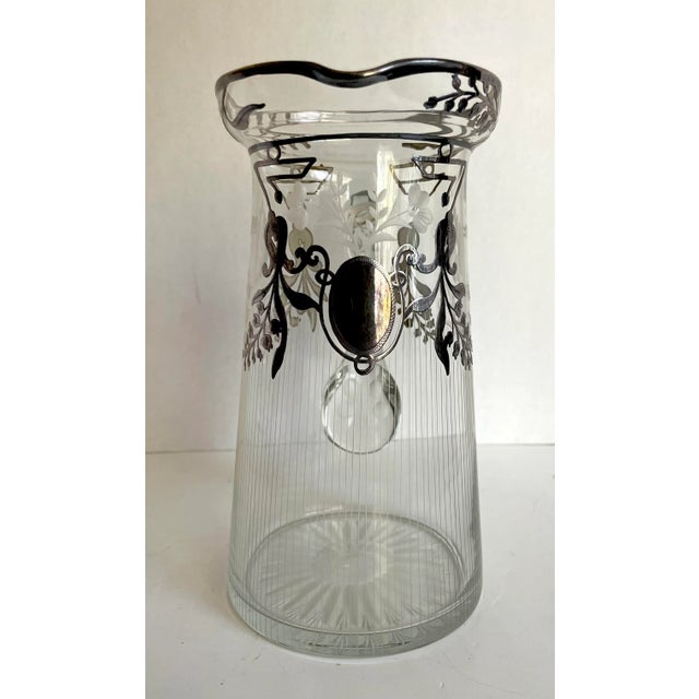 Art Deco Sterling Silver Inlay Etched Glass Pitcher For Sale - Image 12 of 12