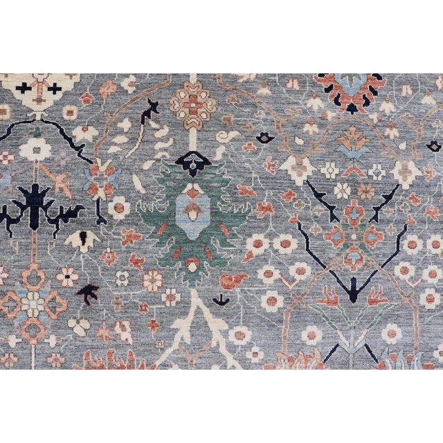 Large Floral Oushak Rug by Keivan Woven Arts, Gray, 10'1 X 14'2 For Sale - Image 4 of 13