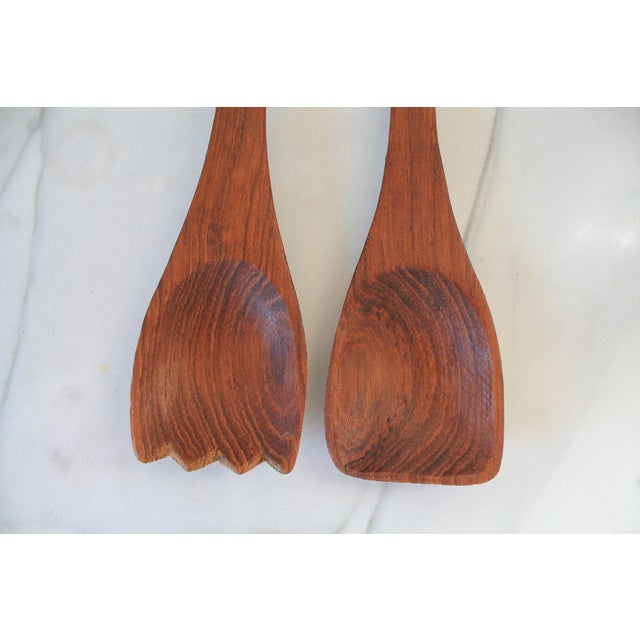 Late 20th Century Vintage Teak Salad Utensils- Set of 2 For Sale - Image 5 of 7