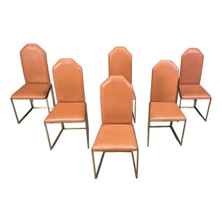 Vintage Brass Dining Chairs from Belgo Chrom, 1970s, Set of 6 For Sale