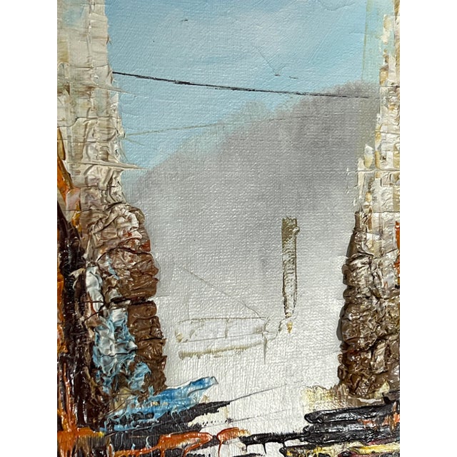 1960s "Ladder Street Hong Kong" Mid Century Impasto Painting by W. Lam, Faux Bamboo Frame For Sale - Image 5 of 7