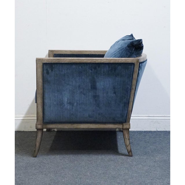 Blue Vanguard Furniture Contemporary Modern Channel Stitched Slate Blue Velvet Upholstered Accent Arm Chair For Sale - Image 8 of 9