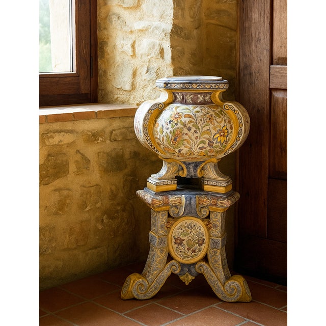 A stunning antique 19th Century Italian majolica jardiniere and accompanying stand in the style of Giorgio Andreoli...
