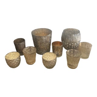 Vintage Mercury Glass Silver Leaf Candle Holders Set of 9 For Sale
