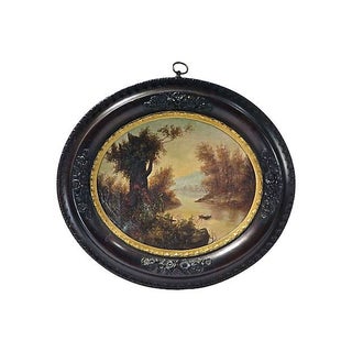Antique Oval Lake Scene Oil Painting For Sale