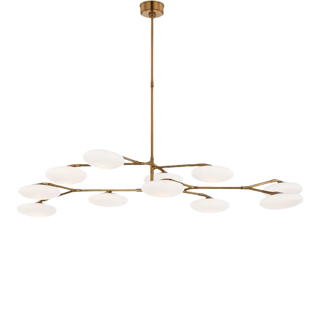 Champalimaud for Visual Comfort Signature Brindille Extra Large Two Tier Chandelier in Soft Brass with White Glass For Sale