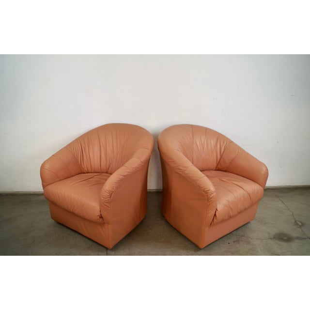 Art Deco 1980’s Art Deco Leather Swivel Lounge Chairs - A Pair For Sale - Image 3 of 12
