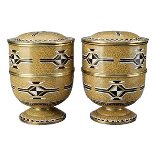 Pair of Vintage Cloisonné Enamel Trophy-Form Lidded Jars / Tea Caddies For Sale