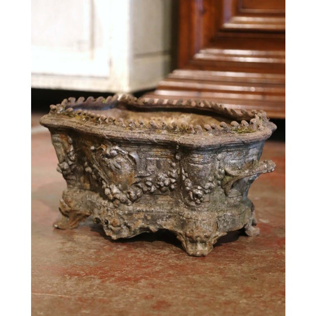 19th Century French Rococo Cast Iron Garden Jardinière With Weathered Patina For Sale - Image 12 of 12