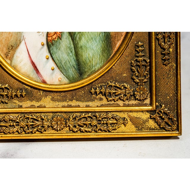Ornate French Empire Style Antique Metal Frame Napoleon Portrait Miniature Painting Home Decor For Sale - Image 12 of 17