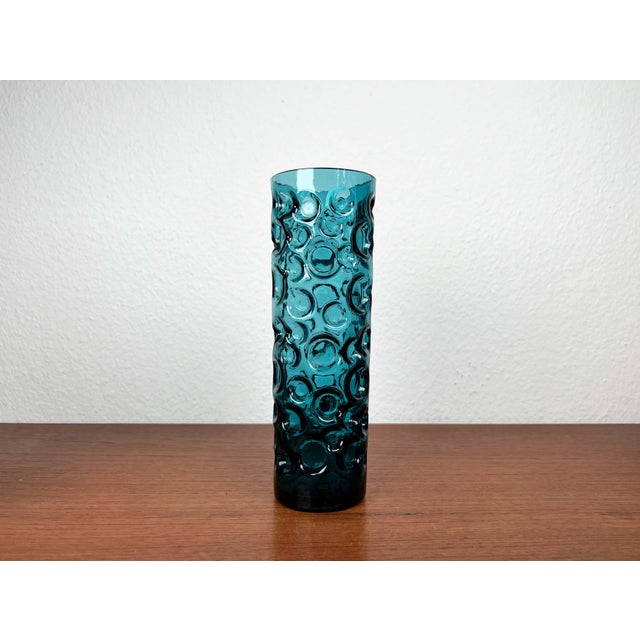 Glass Mid-Century Modern Space Age Blue Bubble Glass Vase by Wilhelm Braun-Feldweg for Hirschberg, Germany, 1960s For Sale - Image 7 of 16
