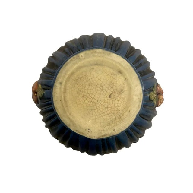 Antique Weller Pottery Blue Planter Bowl With Pink Flowers For Sale In Atlanta - Image 6 of 6