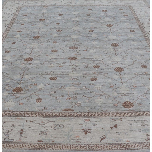 Large All-Over Design Khotan Rug in Grey Blue, Light Brown, Ivory & Taupe For Sale - Image 14 of 15