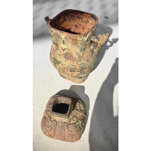 Cast Iron Archaic Style Vessel With Patina For Sale - Image 11 of 13