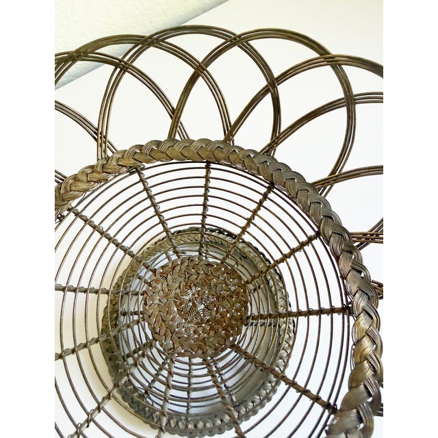 Silver Antique French Fil De Fer Pedestal Basket, Early 20th Century For Sale - Image 8 of 11