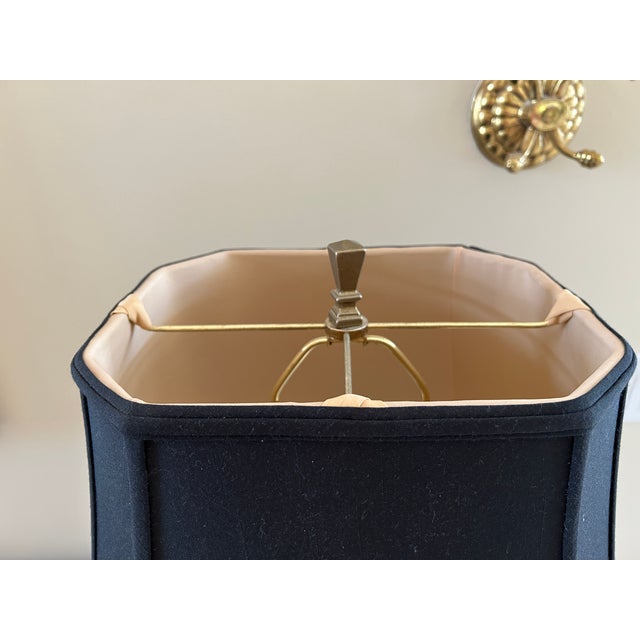 Lovely Brass Table Lamp with Custom Black Shade lined in Gold.