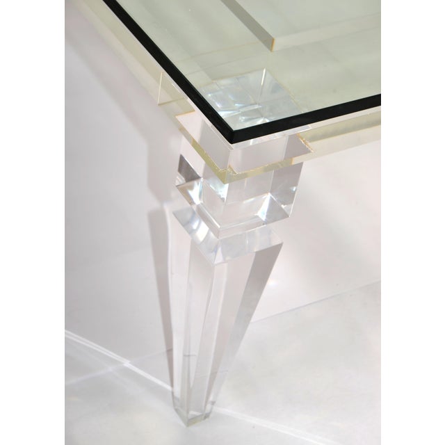 Glass 1970s Charles Hollis Jones Style Beveled Glass Lucite Rectangle Coffee Table Palm Beach Regency For Sale - Image 7 of 12