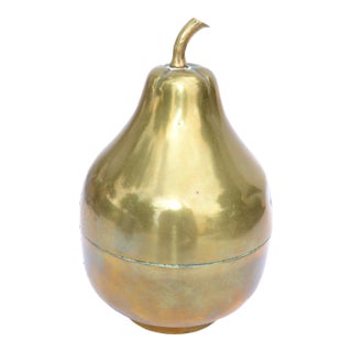 1930 Marked Brass & Silver Plate Pear Ice Bucket, Ice Cube Box, Fruit Sculpture For Sale