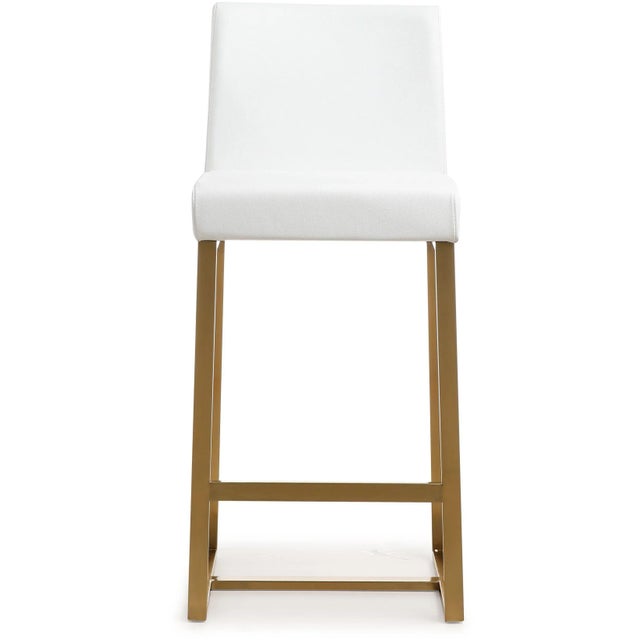 Transitional Denmark White Vegan Leather & Gold Steel Counter Stools - Set of 2 For Sale - Image 3 of 12