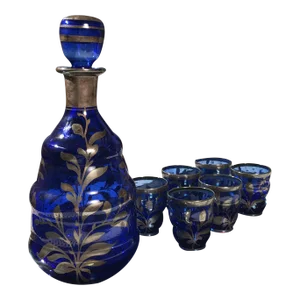 Late 20th Century Bohemian Glass Decanter Set With Glasses- 7 Pieces