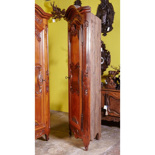 Brown Pair of French Louis XV Walnut Corner Cabinets With 18th Century Doors For Sale - Image 8 of 8